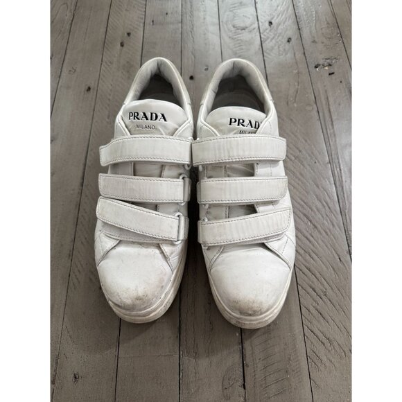 PRADA Leather Hook n Loop Platform Sneakers White Size 39 9 - Picture 2 of 12